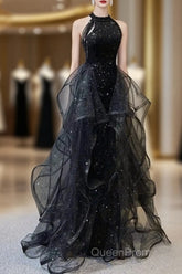 Evening Prom Dresses Sparkle & Shine Dresses Wedding Partysleeveless Halter Wednesday Addams Family Sequined With Crystals Sequin Ruffles