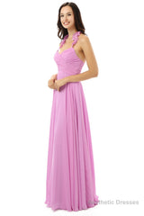 Purple Chiffon Halter Backless With Pleats Bridesmaid Dresses