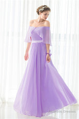 Purple Chiffon Off The Shoulder Long Bridesmaid Dresses