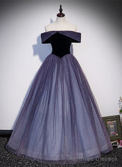 Purple Gradient Tulle Off Shoulder Long Party Dress, A-line Purple Evening Dress Prom Dress