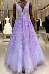 Purple Lace Long A Line Evening Prom Dresses Evening Dresses