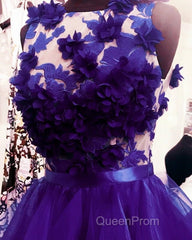 Purple Ruffles Homecoming Dresses With 3D Flowers