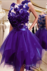 Purple Ruffles Homecoming Dresses With 3D Flowers