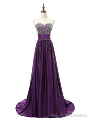 Purple Satin Beading Sweetheart Prom Dress