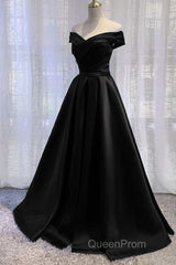 Purple Satin Off Shoulder Long Evening Prom Dresses,A-line Simple Women Formal Dresses