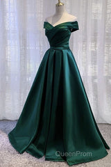 Purple Satin Off Shoulder Long Evening Prom Dresses,A-line Simple Women Formal Dresses