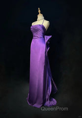 Purple Spaghetti Strap Satin Evening Prom Dresses Backless Evening Gown