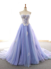 Purple Sweetheart Tulle Lace Appliques Wedding Dress