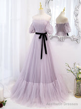 Purple tulle A line long prom dress, purple bridesmaid dress