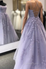 Purple Tulle Lace Long Evening Prom Dresses Formal Dresses