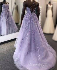 Purple tulle lace long Evening Prom Dresses lace tulle formal Dresses