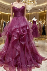 Purple Tulle Long Evening Prom Dresses, Purple Tulle Long Formal Evening Dresses