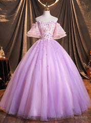 Purple Tulle Off the Shoulder Appliques Quinceanera Dresses