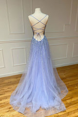 Purple tulle sequin long Evening Prom Dresses tulle formal Dresses