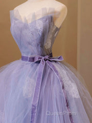 Purple V Neck Tulle Lace Long Evening Prom Dresses, Purple Formal Sweet 16 Dresses