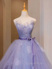 Purple V Neck Tulle Lace Long Evening Prom Dresses, Purple Formal Sweet 16 Dresses