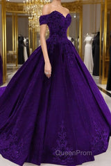 Purple Wedding Dresses, Lace Ball Gown Evening Prom Dresses, Off The Shoulder For Women