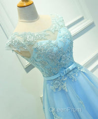 Light Blue Lace Tulle Short Evening Prom Dresses, Homecoming Dresses