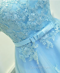 Light Blue Lace Tulle Short Evening Prom Dresses, Homecoming Dresses