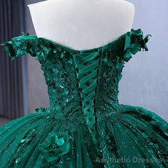 Quinceanera Dress Appliques Dark Green Evening Dresses Sweetheart Sleeveless Ball Gown