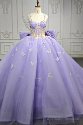 Quinceanera Dress Exquisite Spaghetti Straps Quinceanera Dresses Sleeveless Ball Gown with Butterfly Appliques and Bowknot