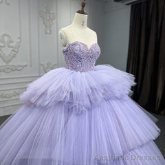 Quinceanera Dress Strapless Ball Gown Crystal Lavender