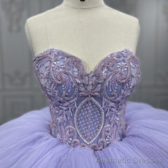 Quinceanera Dress Strapless Ball Gown Crystal Lavender
