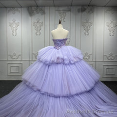 Quinceanera Dress Strapless Ball Gown Crystal Lavender