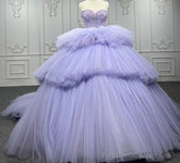 Quinceanera Dress Strapless Ball Gown Crystal Lavender