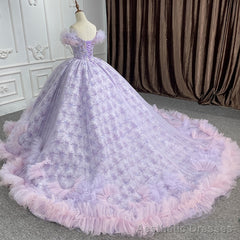 Quinceaera lace Off-the-Shoulder Ball Gown Purple Sequined Dress