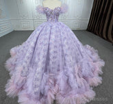 Quinceaera lace Off-the-Shoulder Ball Gown Purple Sequined Dress