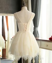 Cute A Line Tulle Round Neck Mini Evening Prom Dresses, Cheap Evening Dresses