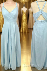 Halter Light Blue Chiffon A-line Long Bridesmaid Dresses