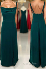 Dark Green Cowl Neck Straps Chiffon Long Bridesmaid Dresses