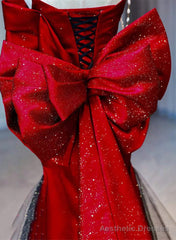 Red and Black Off Shoulder Mermaid Long Party Dress, Red and Black Prom Dress