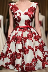 Red And White Short Homecoming Dresses, Lace-Up Back Party Dresses, Pretty Formal Dresses