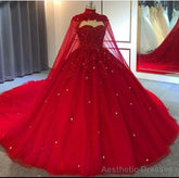 Red Ball Gown Wedding Dresses Crystals Sweet 16 Quinceanera Dress,Prom Dress with Train