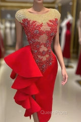 Red Evening Dresses Long Lace Applique Mermaid Modest Beaded Elegant Sexy Evening Prom Dresses Evening Dresses
