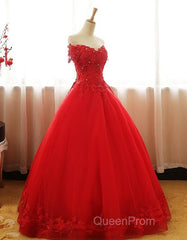 Red Off Shoulder Long Party Dresses, A-Line Tulle Evening Dresses Formal Gown