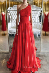 Red one shoulder long Evening Prom Dresses red evening Dresses