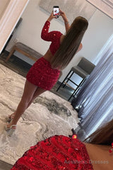 Red One Shoulder Sequins Cut-Out Homecoming Dress
