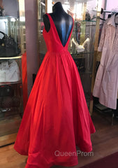 Red Evening Prom Dresses, A-line Square Neckline Regular Straps Long/Floor-Length Satin Evening Prom Dresses