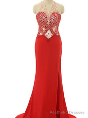 Red Prom Dresses Beading Prom Dresses Mermaid Evening Dresses