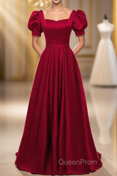 Red Puff Sleeve Evening Prom Dresses / Red Bridesmaid Dresses / Victorian Dresses