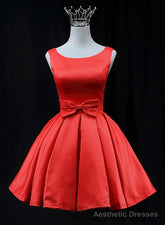 Red Satin Round Neckline Prom Homecoming Dress Red Short Party Dress prom dresses shops