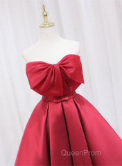 Red Satin Short Evening Prom Dresses Party Dresses, Lovely Red Knee Length Homecoming Dresses