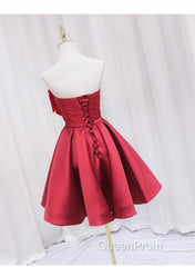 Red Satin Short Evening Prom Dresses Party Dresses, Lovely Red Knee Length Homecoming Dresses