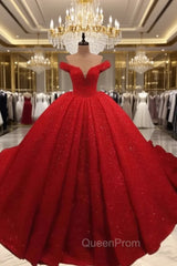 Red Sequin Lace Off Shoulder Ball Gown