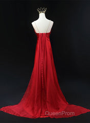 Red Soft Satin Long Party Dresses Evening Dresses, Red A-Line Formal Dresses