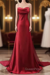 Red Soft Satin Long Party Dresses Evening Dresses, Red A-Line Formal Dresses